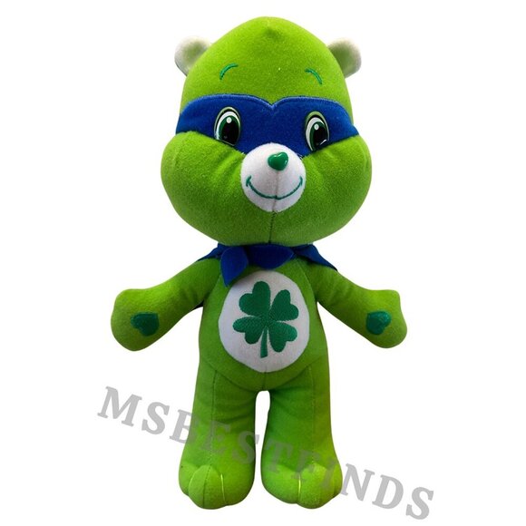 Good Luck Care Bear Super Hero 10” Plush Green Clover 2009 Classic - Picture 1 of 5